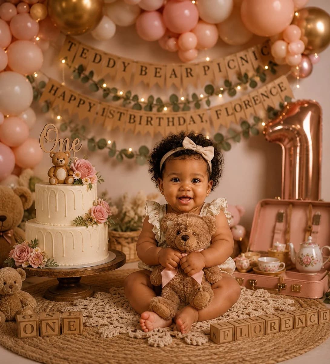 Teddy Bear Picnic Birthday Banner: social media prompt preview with platform-ready composition and clear design.