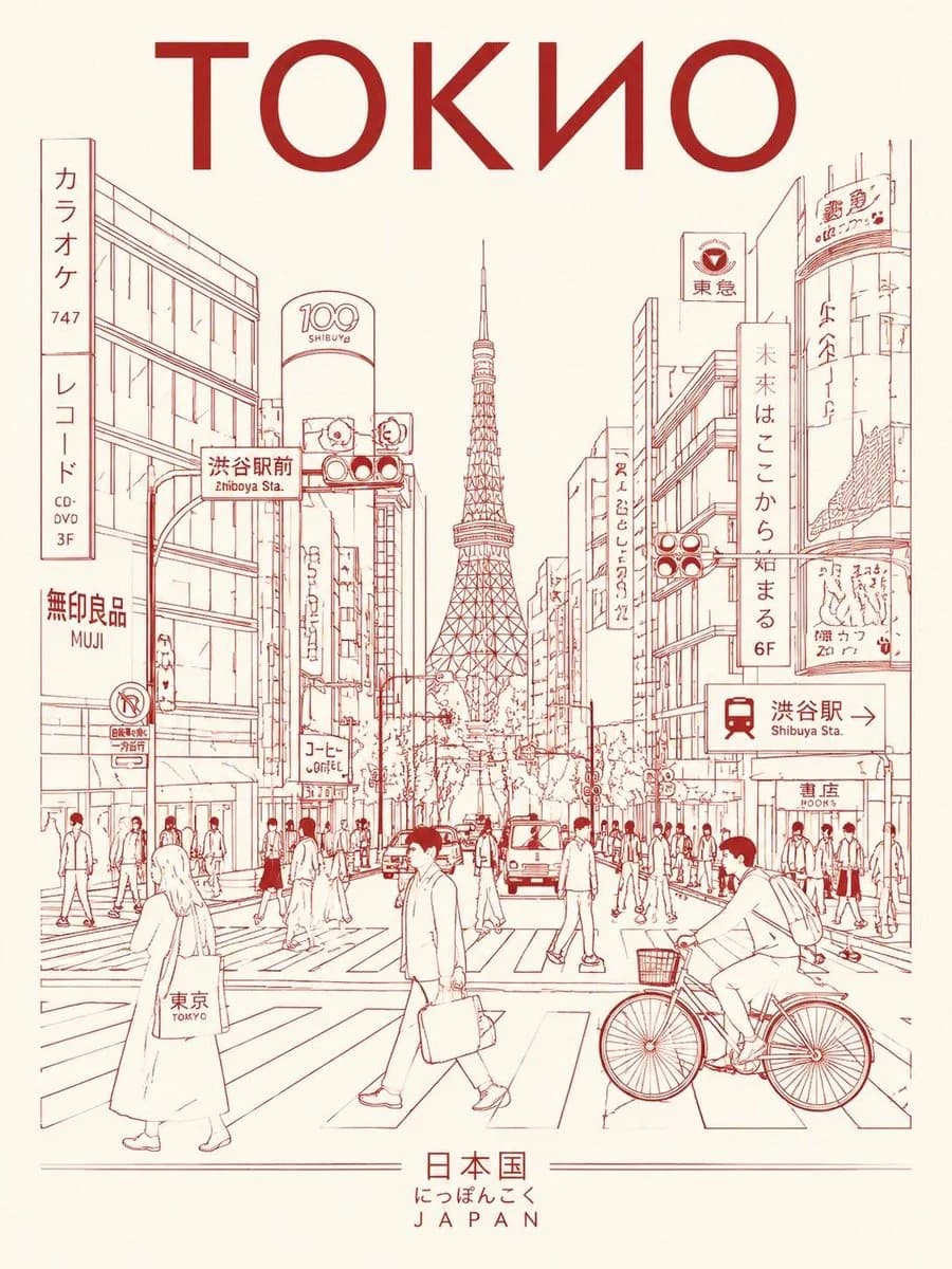 Tokyo Minimalist Line-Art Travel Poster poster GPT Image 2 prompt example