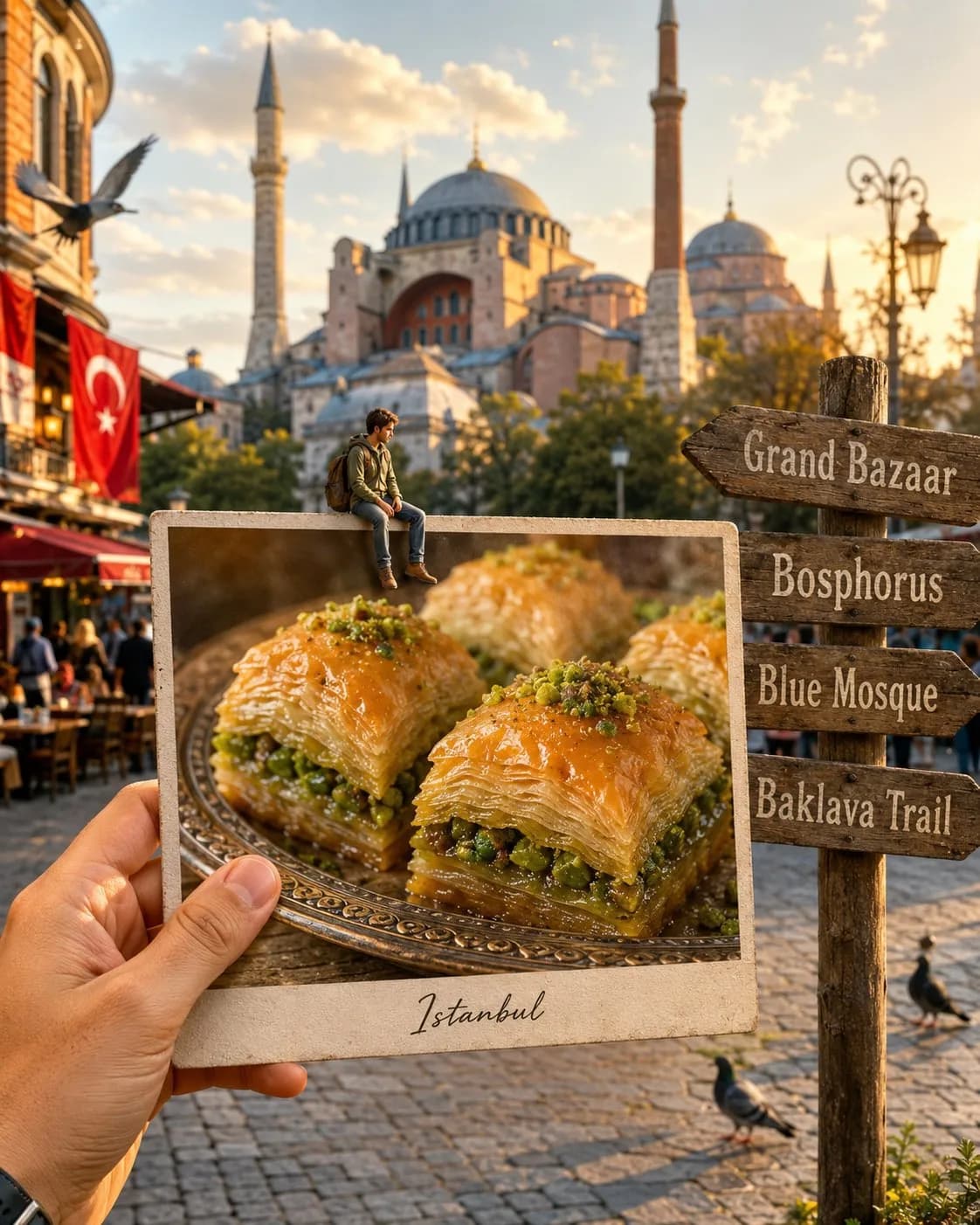 Travel Food Postcard Template with commercial product staging, campaign-style lighting and polished advertising layout