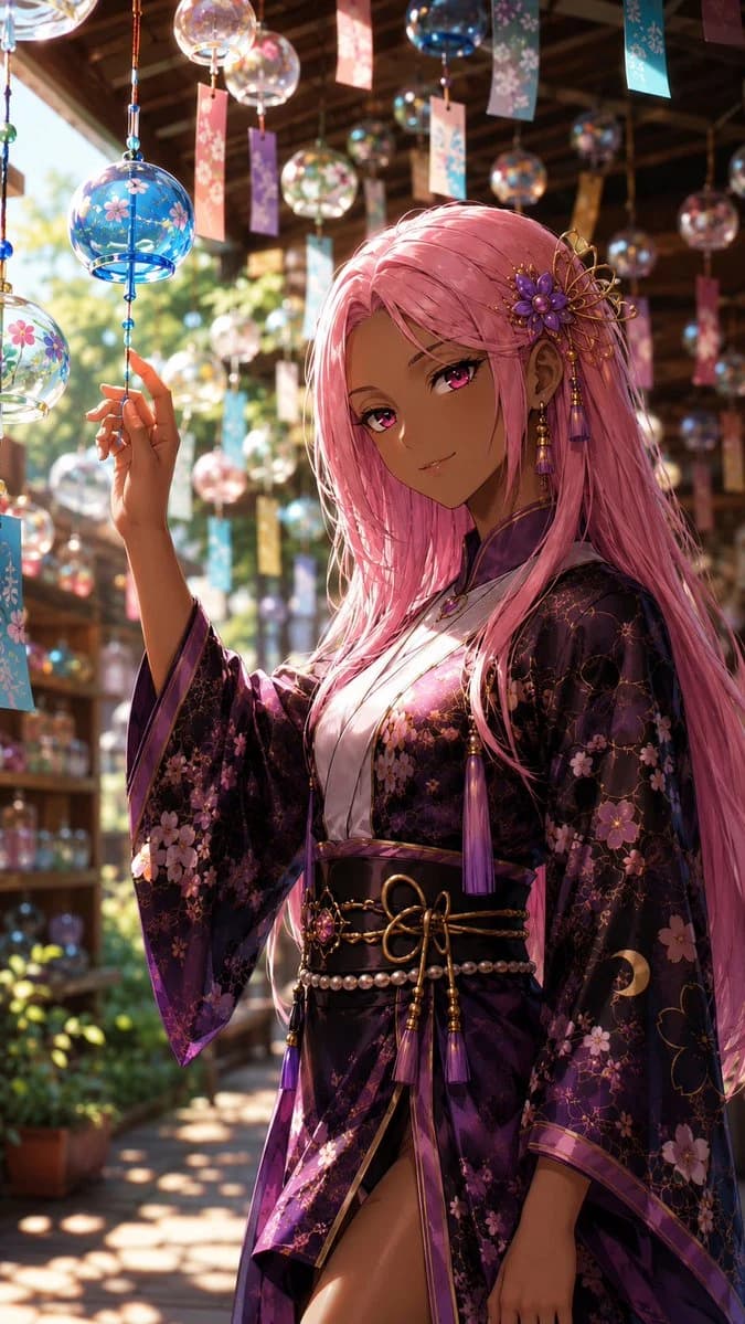 Tsuki at the Wind Chime Market portrait visual