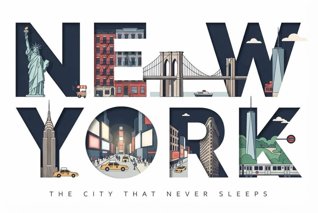 Typographic Travel Poster with Inner Scenes with structured educational layout, readable annotations and clean visual hierarchy