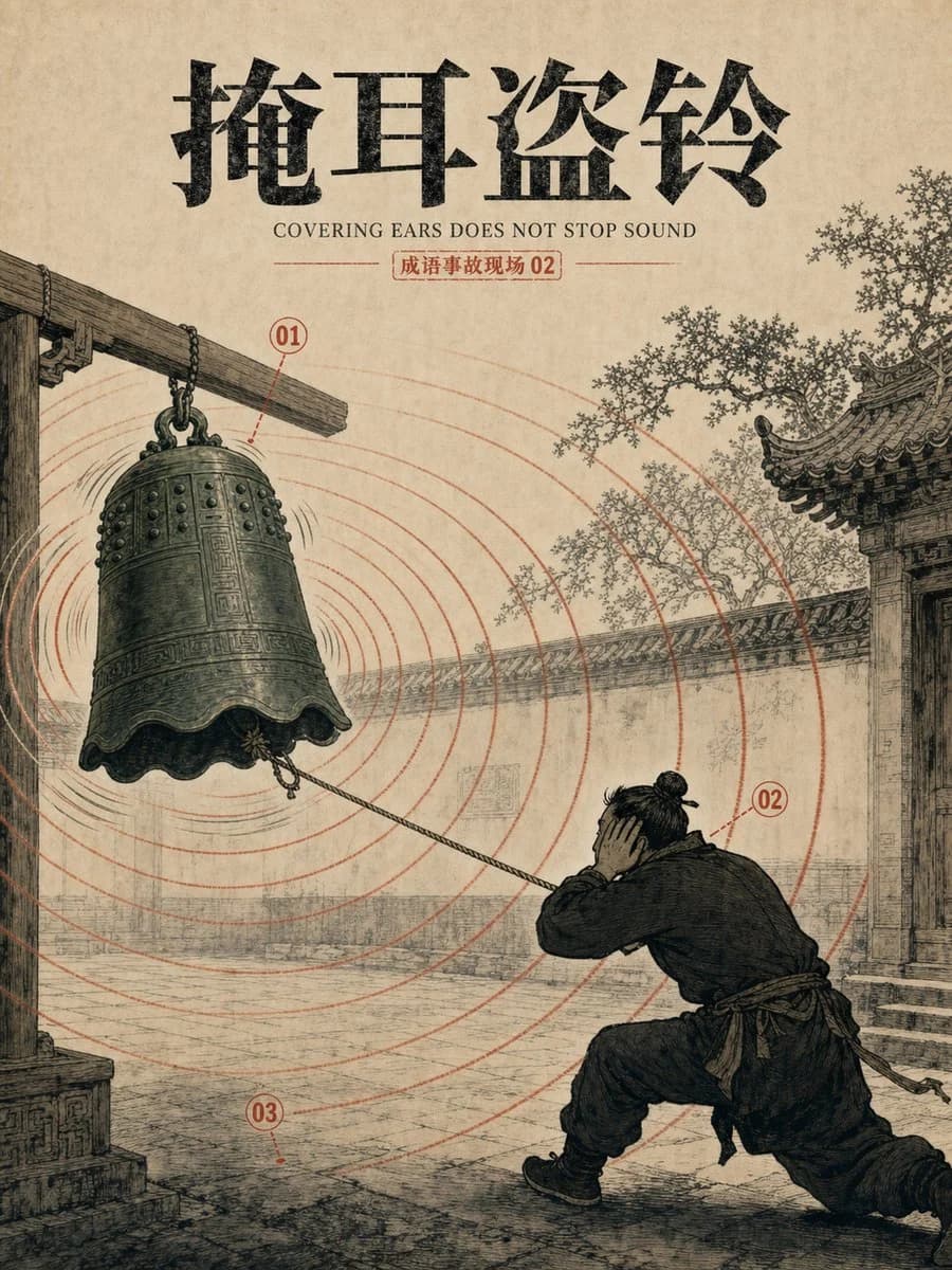 Vintage Chinese Idiom Bell Poster with structured labels, readable hierarchy and presentation-ready information design