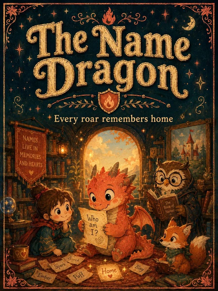 Vintage Name Dragon Storybook Poster with bold poster composition, readable typography and finished campaign key art