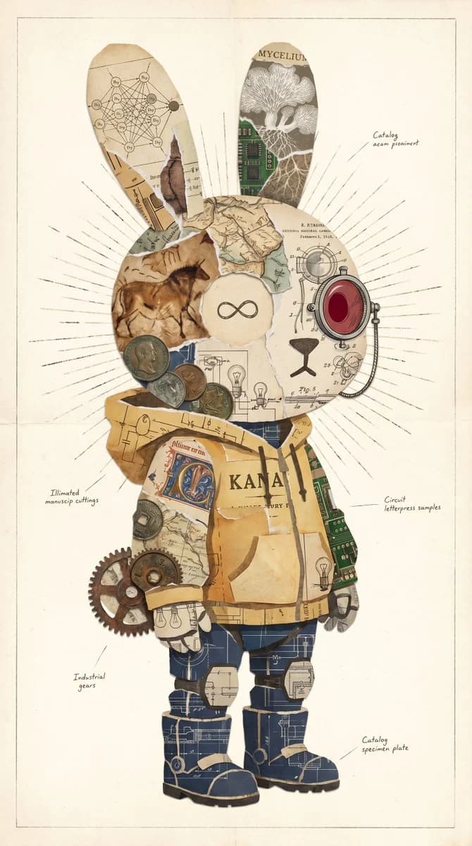 Vintage Rabbit Collage Specimen with structured callouts, clean hierarchy, and educational poster layout