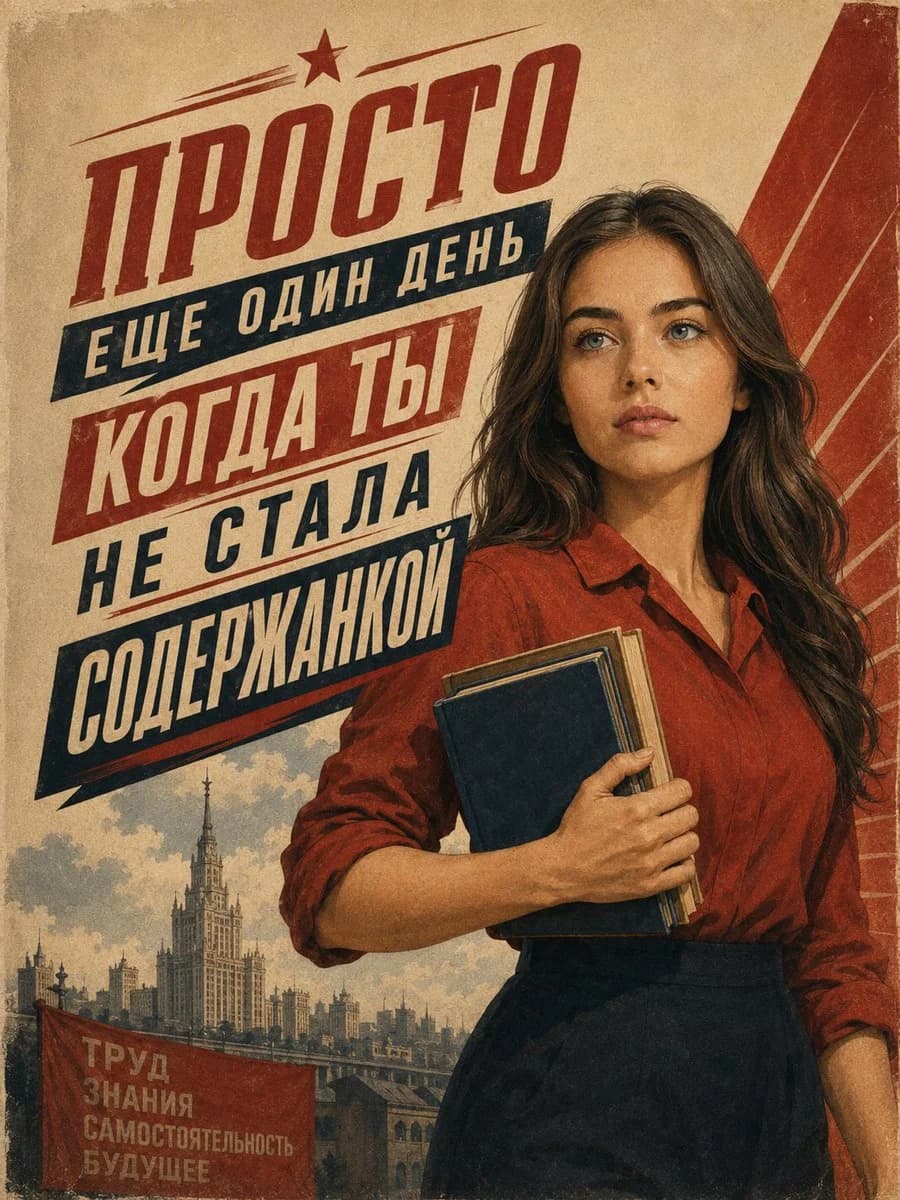 Vintage Soviet Student Propaganda Poster with structured labels, readable hierarchy and presentation-ready information design