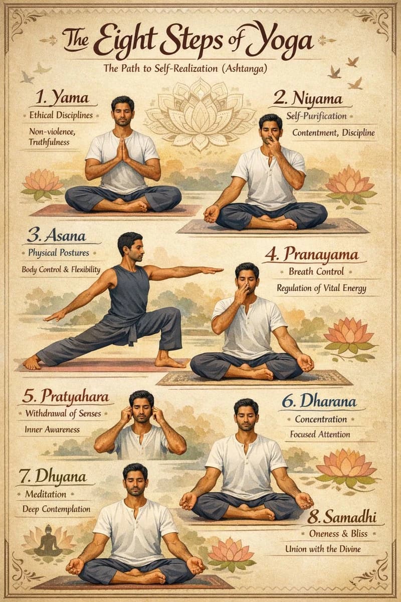 Vintage Yoga Infographic Poster with structured visual hierarchy, readable details and polished educational layout