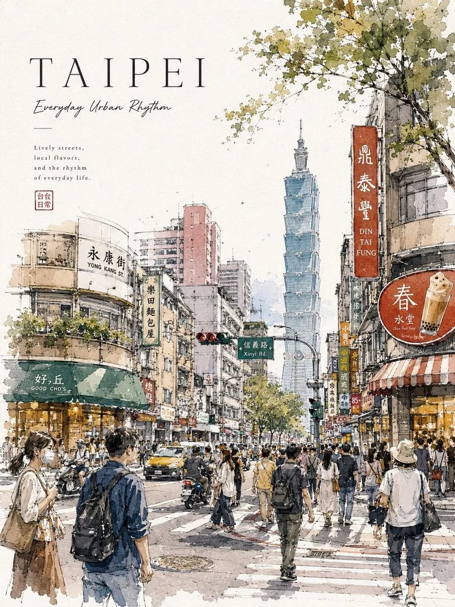 Watercolor City Street Travel Poster poster GPT Image 2 prompt example