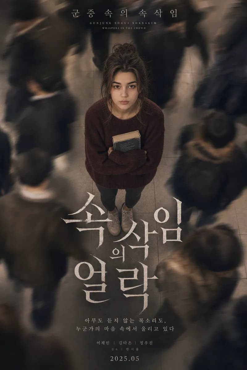 Korean psychological drama poster showing a young woman holding a book while blurred commuters move around her in a subway station