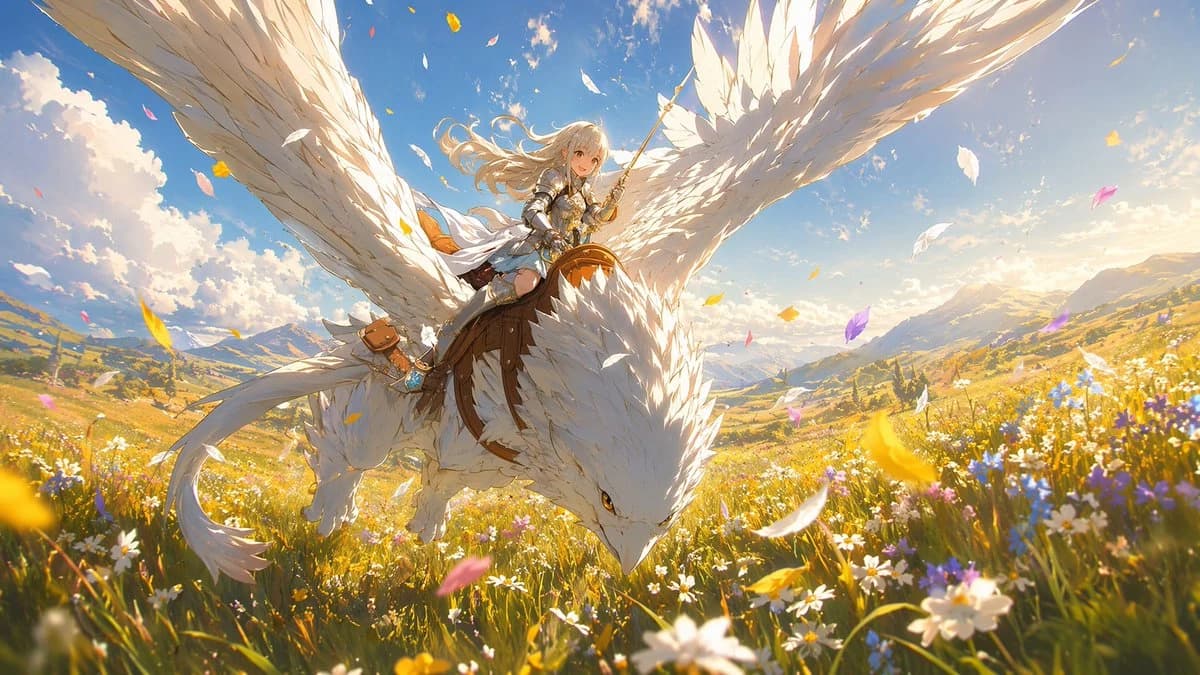 White-Haired Griffin Rider Meadow Flight storyboard visual