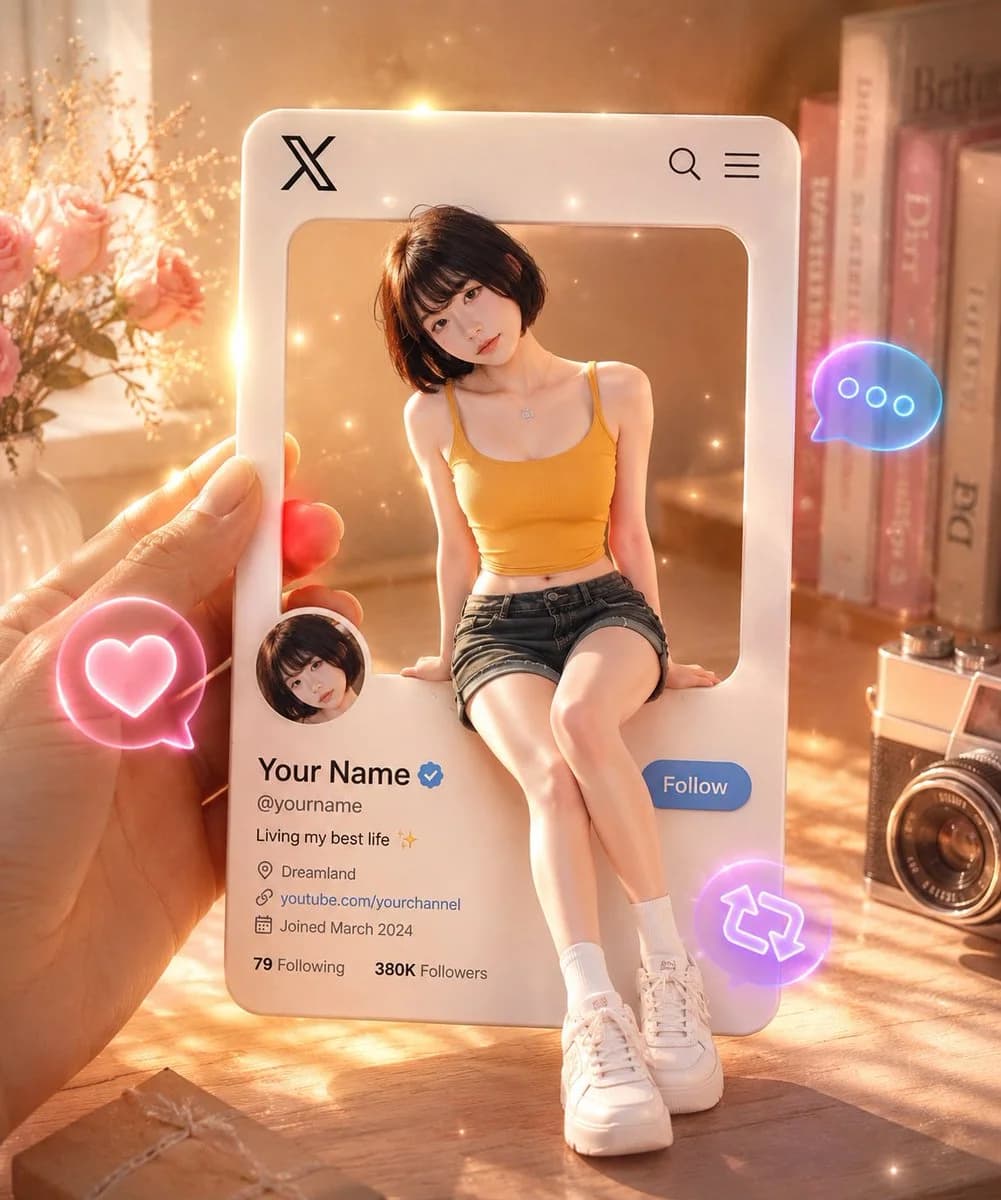 X Profile Card Cutout Girl ui mockup GPT Image 2 prompt example