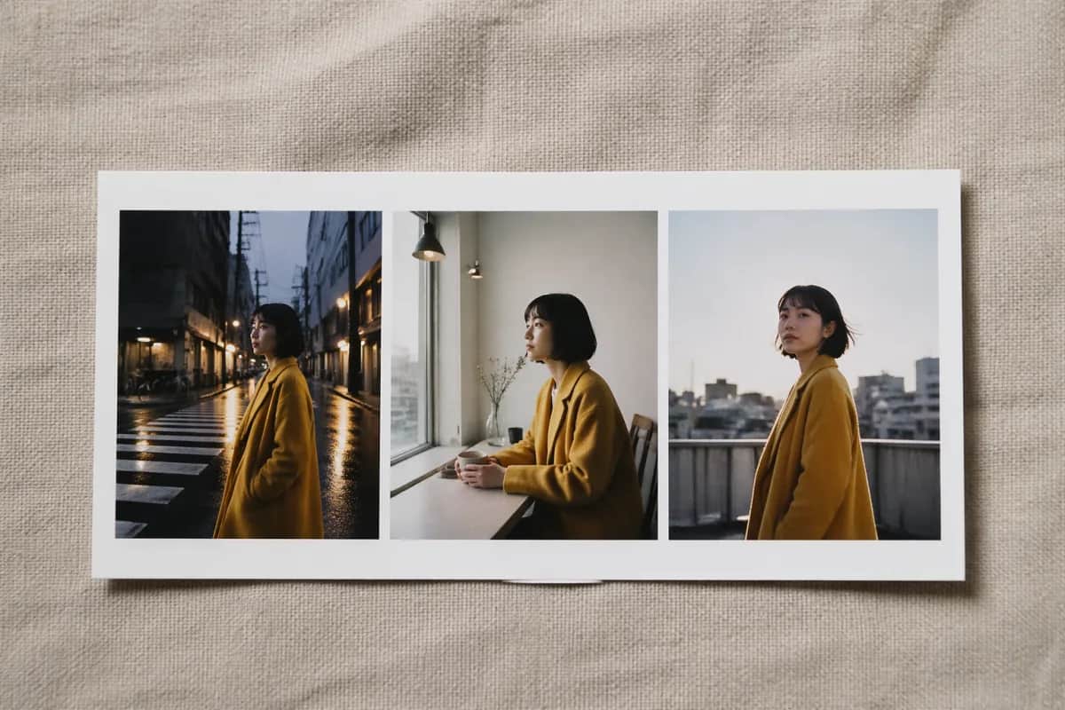 Multi-image contact sheet with consistent characters across scenes by Image 2