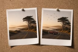 Before-and-after polaroid pair showing a masked edit by Image 2