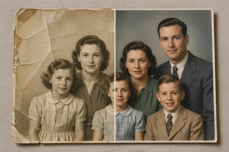Old faded photo restored to crisp color by Image 2