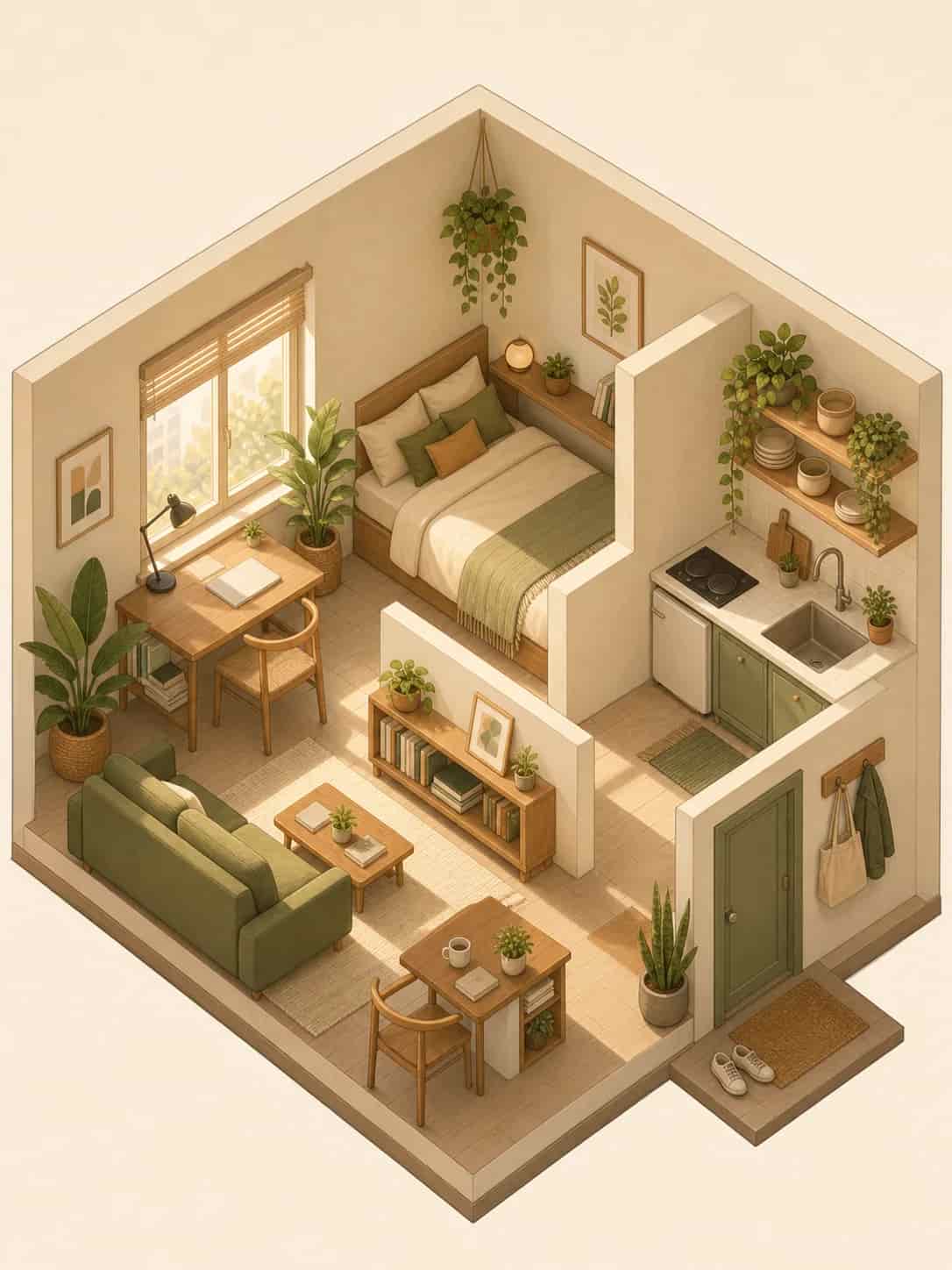 Isometric room with miniature interior details, created with Image 2