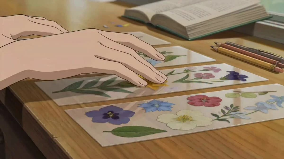 Vorschau zum Seedance 2.0 Video-Prompt: Anime-Blumen-Lesezeichen ASMR