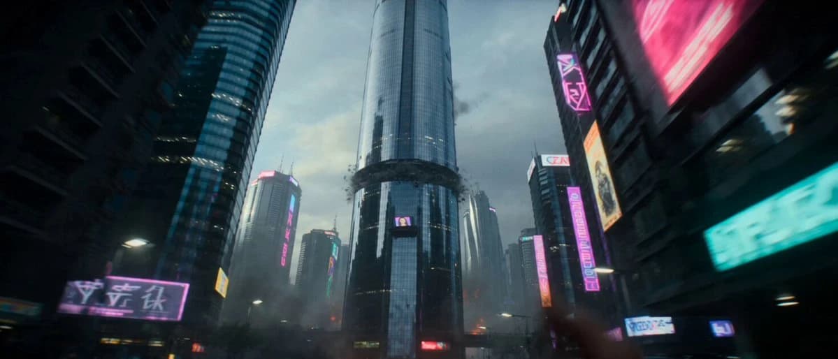 Vorschau zum Seedance 2.0 Video-Prompt: Cyberpunk-Katastrophenfilm im Blockbuster-Stil