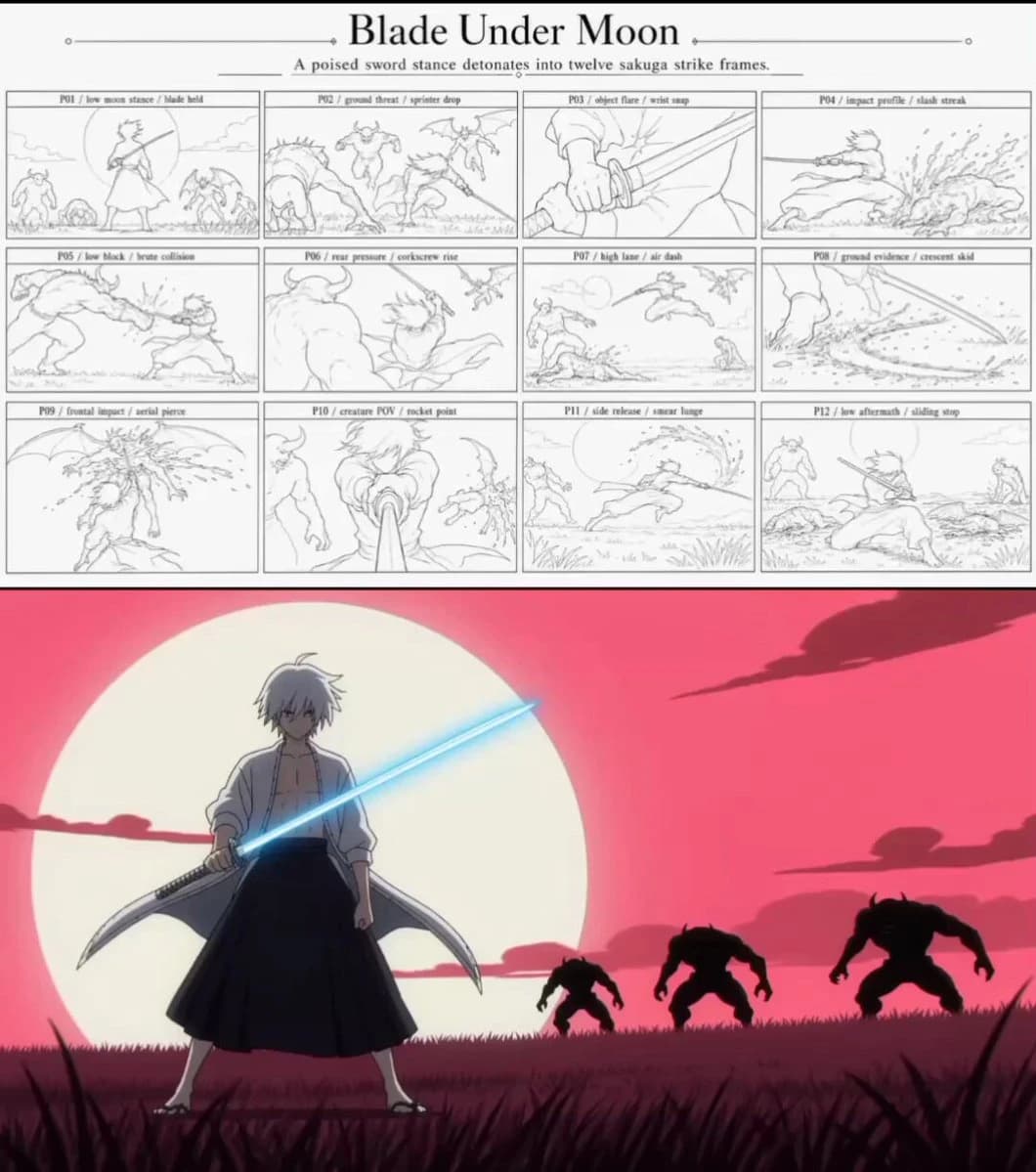 Vorschau zum Seedance 2.0 Video-Prompt: Sakuga-Anime-Action-Storyboard
